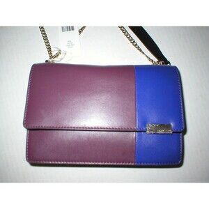 New NWT Trina Turk Designer Handbag Purple Blue Leather Flap Silver Womens